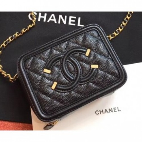 Chanel CC Filigree Grained Vanity Case Shoulder Mini Bag Black 2019 AQ00793 Chanel CC Filigree Grained Vanity Case Shoulder Mini Bag Black 2019 AQ00793