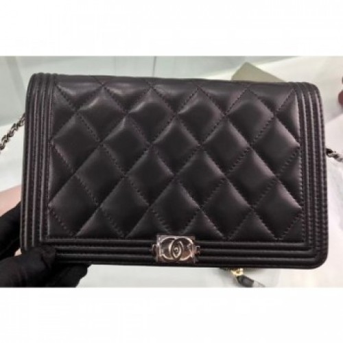 Chanel Lambskin Boy Wallet On Chain WOC Bag A80387 Black/Silver AQ04072 Chanel Lambskin Boy Wallet On Chain WOC Bag A80387 Black/Silver AQ04072