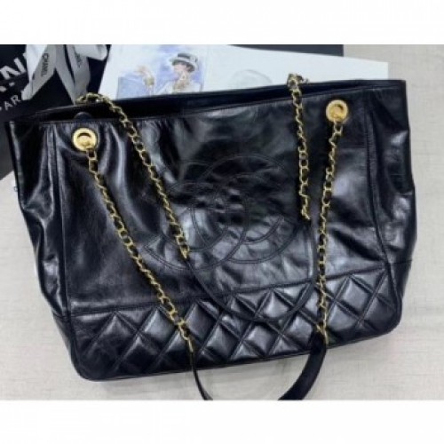 Chanel Waxy Calfskin Shopping Tote Bag Black 2020 AQ04109