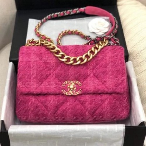 Chanel 19 Wool Tweed Large Flap Bag AS1161 Pink 2019 Collection AQ00518 Chanel 19 Wool Tweed Large Flap Bag AS1161 Pink 2019 Collection AQ00518