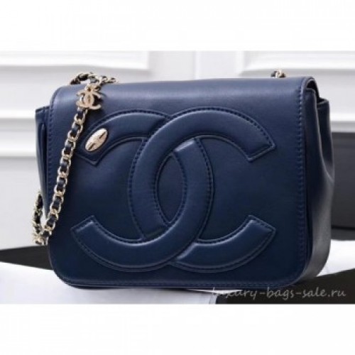 Chanel Lambskin CC Logo Flap Bag AS0321 Navy Blue 2019 AQ02988