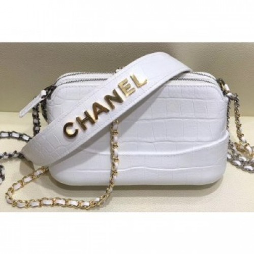 Chanel Crocodile Embossed Calfskin Gabrielle Clutch With Chain Bag A94505 White 2019 AQ02406 Chanel Crocodile Embossed Calfskin Gabrielle Clutch With Chain Bag A94505 White 2019 AQ02406