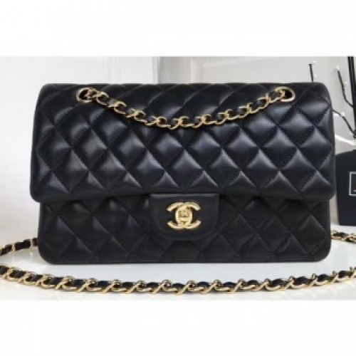 Chanel Classic Flap Medium Bag A1112 Black in Sheepskin Leather with Gold Hardware AQ03222