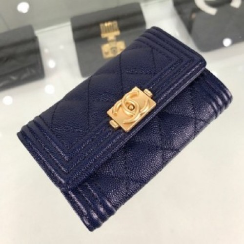Chanel Quilted Grained Small Flap Boy Wallet A80603 Navy Blue/Gold 2019 Collection AQ03052 Chanel Quilted Grained Small Flap Boy Wallet A80603 Navy Blue/Gold 2019 Collection AQ03052