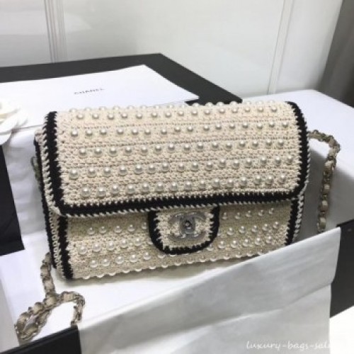 chanel pearl knitwear classic flap bag white AQ01977 chanel pearl knitwear classic flap bag white AQ01977
