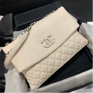 Chanel Quilted Calfskin Triple Flap Bag A8095# White 2020 Collection AQ02841