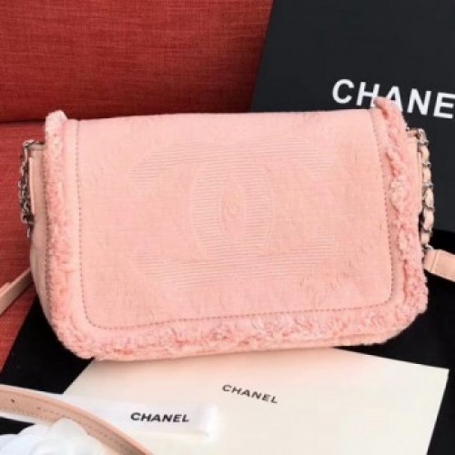 Chanel Fringe Trim Fabric CC Flap Bag Pink 2019 Collection AQ01897 Chanel Fringe Trim Fabric CC Flap Bag Pink 2019 Collection AQ01897
