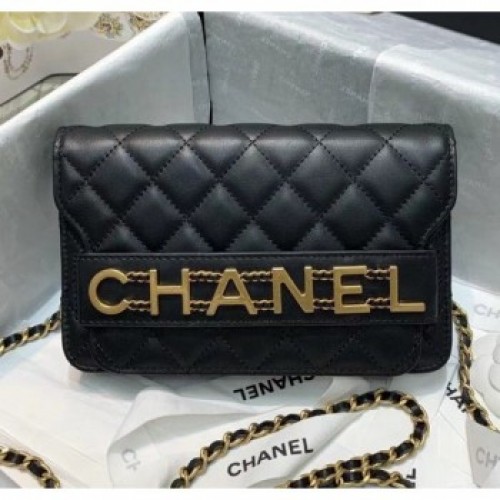 Chanel Calfskin Wallet on Chain With Logo Chain AP1234 Black 2020 Collection AQ01150