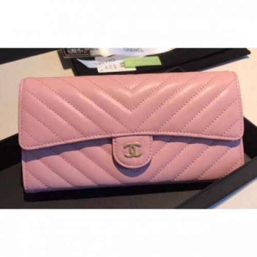 Chanel Chevron Flap Wallet Pink 2018 AQ03560