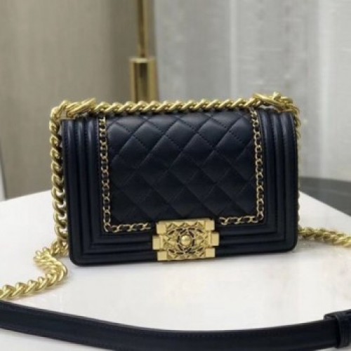 Chanel Quilted Calfskin Chain Small Boy Flap Bag A67085 Navy Blue 2019 Collection AQ03657 Chanel Quilted Calfskin Chain Small Boy Flap Bag A67085 Navy Blue 2019 Collection AQ03657