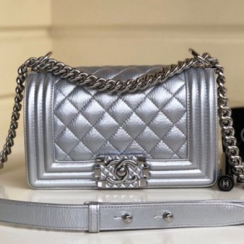 Chanel Vintage Quilted Leather Small Boy Flap Bag Silver 2019 Collection AQ03349 Chanel Vintage Quilted Leather Small Boy Flap Bag Silver 2019 Collection AQ03349