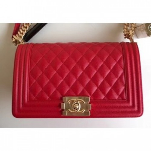Chanel Caviar Leather Boy Flap Medium Bag Red AQ03680