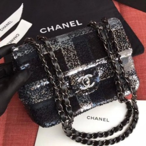 Chanel Sequins Check Flap Bag AS0901 Black/Silver/Blue 2019 Collection AQ01667 Chanel Sequins Check Flap Bag AS0901 Black/Silver/Blue 2019 Collection AQ01667