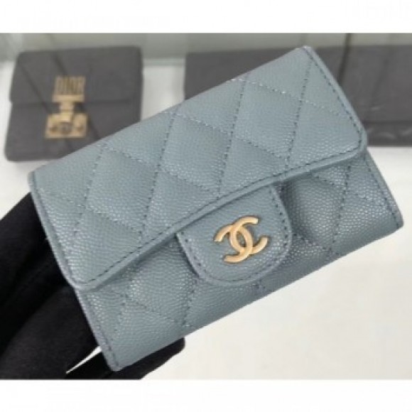 Chanel Grained Leather Classic Flap Card Holder A80799 Gray/Gold AQ00722 Chanel Grained Leather Classic Flap Card Holder A80799 Gray/Gold AQ00722