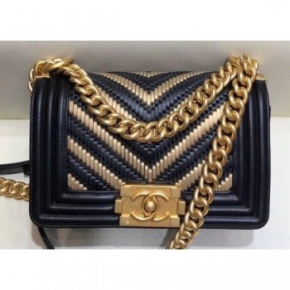 Chanel Metallic Boy Small Flap Bag Chevron Black/Gold 2019 AQ01822 Chanel Metallic Boy Small Flap Bag Chevron Black/Gold 2019 AQ01822