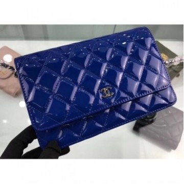 Chanel Wallet On Chain WOC Bag in Patent Leather Blue/Silver AQ02889 Chanel Wallet On Chain WOC Bag in Patent Leather Blue/Silver AQ02889