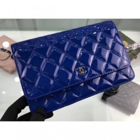 Chanel Wallet On Chain WOC Bag in Patent Leather Blue/Silver AQ02889 Chanel Wallet On Chain WOC Bag in Patent Leather Blue/Silver AQ02889