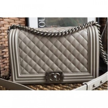 Chanel Caviar Leather Boy Flap Medium Bag Pale Gray AQ01614