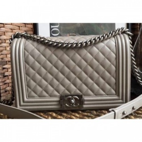 Chanel Caviar Leather Boy Flap Medium Bag Pale Gray AQ01614 Chanel Caviar Leather Boy Flap Medium Bag Pale Gray AQ01614