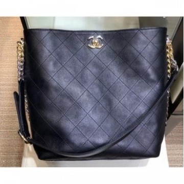 Chanel Quilted Calfskin with Two-Tone Hardware Hobo Bag AS0414 Black 2019 AQ00576