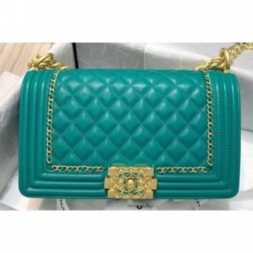 Chanel Boy Flap Medium Bag with Chain Trim Turquoise Green Cruise 2020 AQ03950