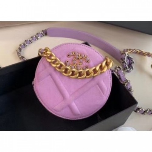 Chanel 19 Jersey Round Clutch with Chain Bag Mauve 2020 AQ04344