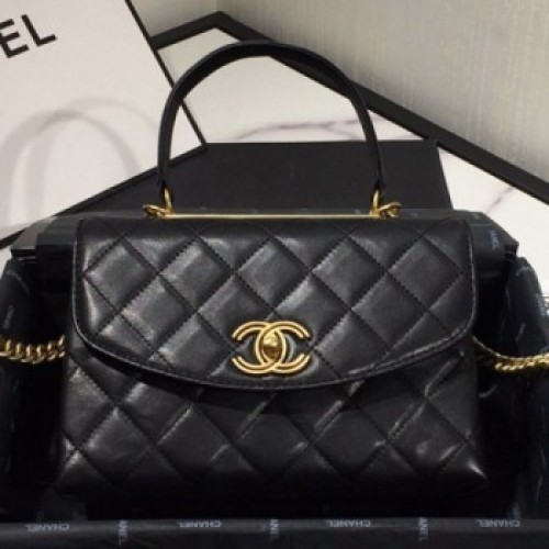 Chanel Quilted Lambskin Flap Bag with Handle AS1175 Black 2019 Collection AQ03298 Chanel Quilted Lambskin Flap Bag with Handle AS1175 Black 2019 Collection AQ03298