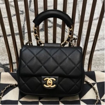Chanel Quilted Lambskin Small Flap Bag with Ring Handle AS1357 Black 2020 Collection AQ02496 Chanel Quilted Lambskin Small Flap Bag with Ring Handle AS1357 Black 2020 Collection AQ02496