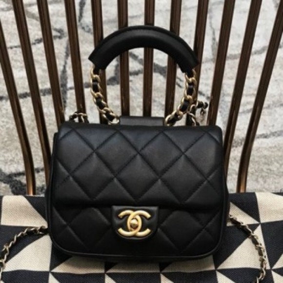 Chanel Quilted Lambskin Small Flap Bag with Ring Handle AS1357 Black 2020 Collection AQ02496 Chanel Quilted Lambskin Small Flap Bag with Ring Handle AS1357 Black 2020 Collection AQ02496