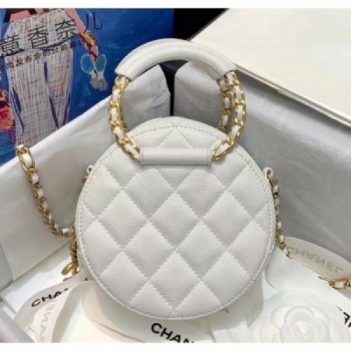 Chanel Grained Calfskin Clutch With Chain & Round Handles AP1176 White 2020 Collection AQ01500 Chanel Grained Calfskin Clutch With Chain & Round Handles AP1176 White 2020 Collection AQ01500