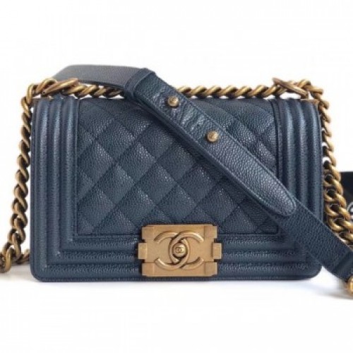 Chanel Caviar Leather Boy Flap Small Bag Navy Blue/Gold AQ01220 Chanel Caviar Leather Boy Flap Small Bag Navy Blue/Gold AQ01220