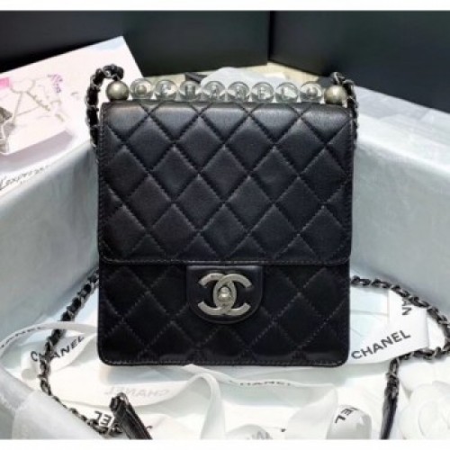 Chanel Acrylic Beads Goatskin Mini Falp Bag AS0584 Black/Silver 2020 Collection AQ02695 Chanel Acrylic Beads Goatskin Mini Falp Bag AS0584 Black/Silver 2020 Collection AQ02695