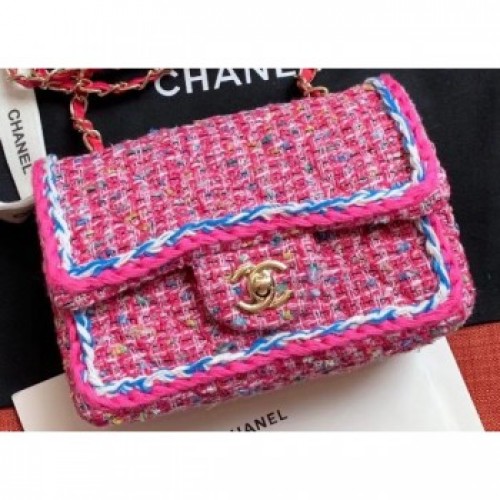 Chanel Tweed Braided Classic Flap Small Bag Fuchsia 2019 AQ01874