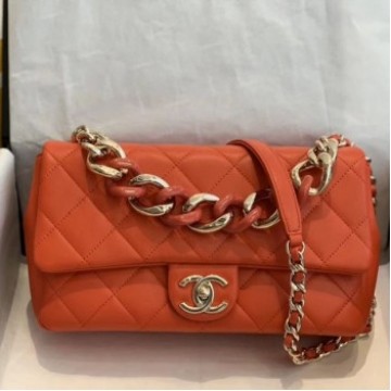Chanel Quilted Lambskin Large Flap Bag with Resin Chain AS1354 Orange 2019 Collection AQ02984 Chanel Quilted Lambskin Large Flap Bag with Resin Chain AS1354 Orange 2019 Collection AQ02984