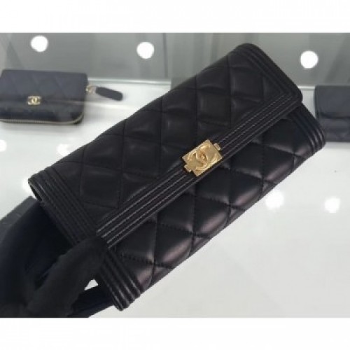 Chanel Lambskin Boy Long Flap Wallet A80286 Black/Gold AQ00541 Chanel Lambskin Boy Long Flap Wallet A80286 Black/Gold AQ00541