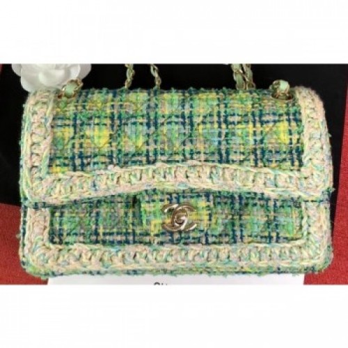 Chanel Tweed Braided Classic Flap Medium Bag Light Green 2019 AQ01772