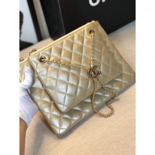 Chanel Quilted Shiny Lambskin Double Clutch with Chain AP1073 Gold 2019 Collection AQ01471 Chanel Quilted Shiny Lambskin Double Clutch with Chain AP1073 Gold 2019 Collection AQ01471