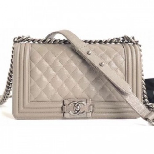 Chanel Caviar Leather Boy Flap Medium Bag Pale Gray/Silver AQ01114