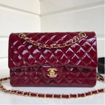 Chanel Patent Calfskin Medium Classic Flap Bag A1112 BurgundyGold Hardware Collection AQ03431