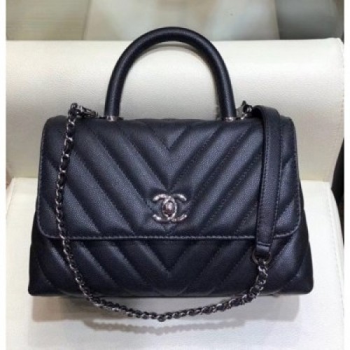 Chanel Chevron Grained Calfskin Small Flap Bag with Handle A92990 Black 2018 AQ00763 Chanel Chevron Grained Calfskin Small Flap Bag with Handle A92990 Black 2018 AQ00763