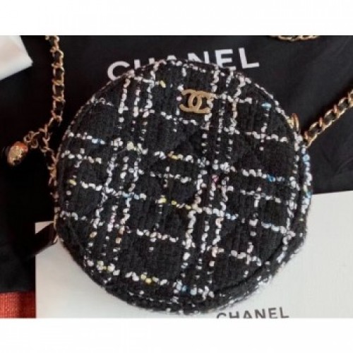 Chanel Tweed Classic Round Clutch with Chain Bag AP0366 Black 2019 AQ03326 Chanel Tweed Classic Round Clutch with Chain Bag AP0366 Black 2019 AQ03326
