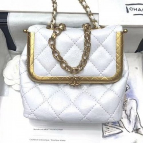 Chanel Crinkled Calfskin Small Kiss-Lock Bag AS1885 White 2020 Collection AQ01831
