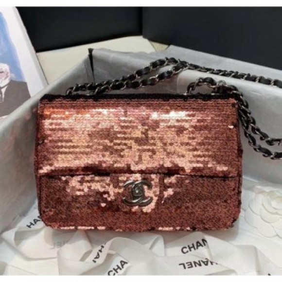 Chanel Sequins & Lambskin Flap Bag AS1448 Rust Red 2020 Collection AQ03538 Chanel Sequins & Lambskin Flap Bag AS1448 Rust Red 2020 Collection AQ03538