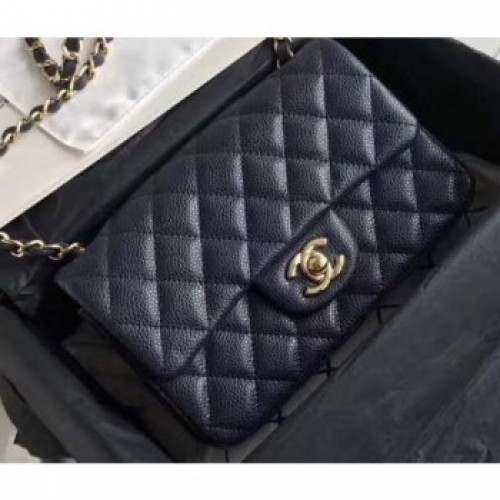 Chanel Original Quality Small Classic Flap Bag 1116 in Caviar Leather Navy Blue with Gold Hardware AQ01203