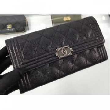 Chanel Grained Calfskin Boy Long Flap Wallet A80286 Black/Silver AQ04208 Chanel Grained Calfskin Boy Long Flap Wallet A80286 Black/Silver AQ04208