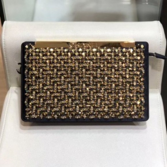 Chanel Satin and Crystal Evening Clutch AS0705 Gold/Black 2019 Collection AQ03463 Chanel Satin and Crystal Evening Clutch AS0705 Gold/Black 2019 Collection AQ03463