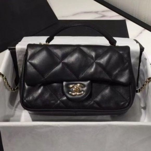 Chanel Quilted Lambskin Classic Small Flap Bag with Handle AS1114 Black 2019 Collection AQ04115 Chanel Quilted Lambskin Classic Small Flap Bag with Handle AS1114 Black 2019 Collection AQ04115