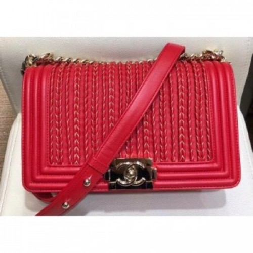 Chanel Embroidered Boy Medium Flap Bag Red 2019 AQ01630