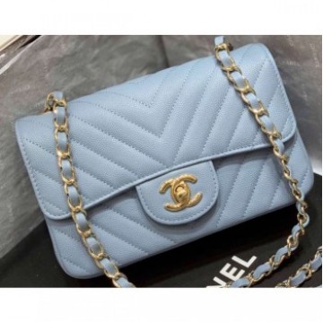 Chanel Original Quality Small Classic Flap Bag 1116 in Caviar Leather Chevron Baby Blue with Gold Hardware AQ03498 Chanel Original Quality Small Classic Flap Bag 1116 in Caviar Leather Chevron Baby Blue with Gold Hardware AQ03498