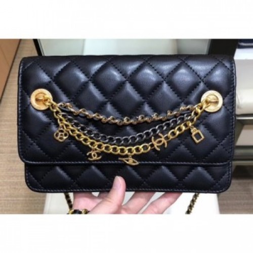Chanel Lambskin All About Chains Wallet on Chain WOC Bag Black 2019 AQ00802 Chanel Lambskin All About Chains Wallet on Chain WOC Bag Black 2019 AQ00802